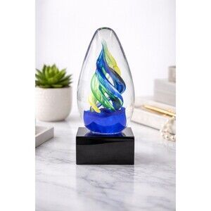 Hand Blown Art Glass Helix Paperweight Trophy Sculpture Cobalt Blue 7”